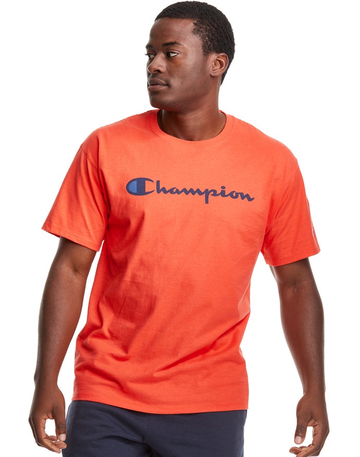 Champion Mens T-Shirt NZ - Classic Jersey Script Logo Orange ( 7925-KAPGS )